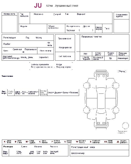 Аукционник JU ауционный лист продажа японских автомобилей японские автоаукционы авто аукционы японии