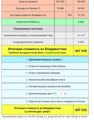 Дополнительные услуги при заказе автомобиля с автоаукциона Японии